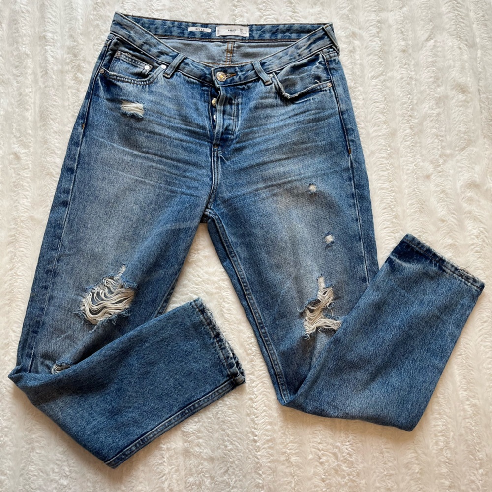 Mango MNG Denim Relax Distressed Jeans sz 6